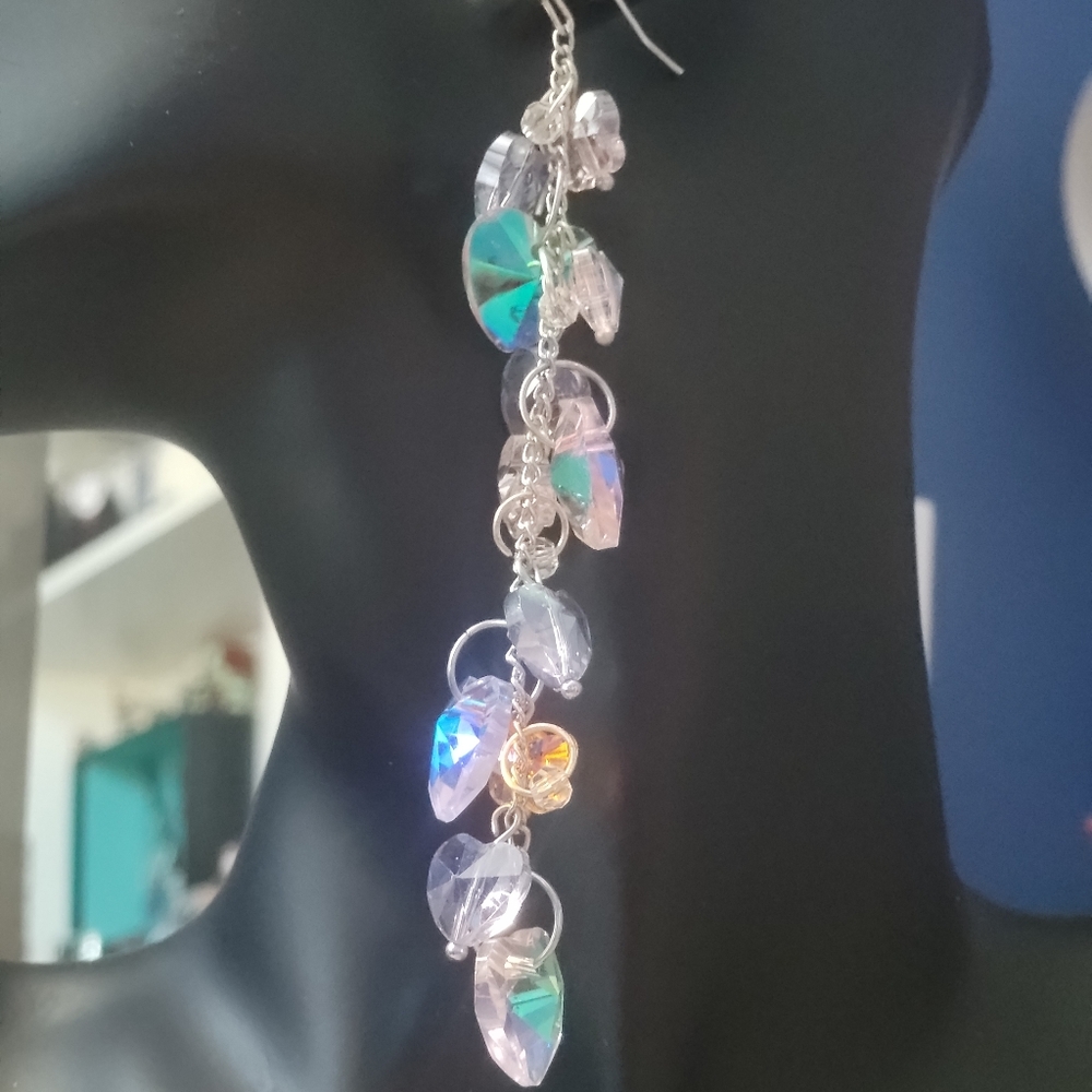 Iridescent Heart Drop Earrings - Picture 4 of 5